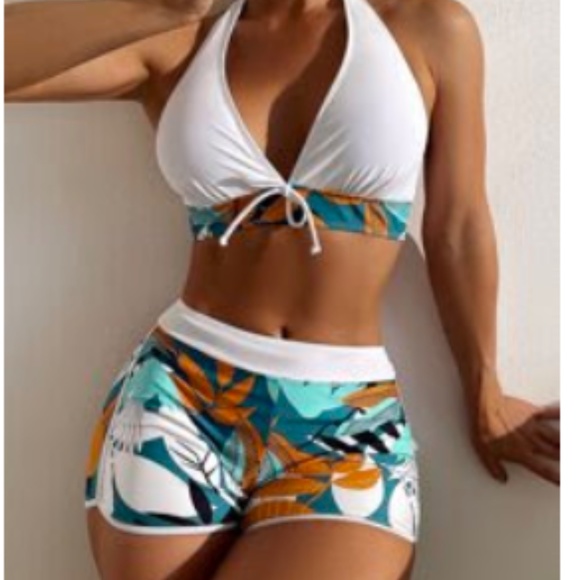 NWOT Tropical Print Knot Front Halter Bikini Swimsuit Small - Picture 2 of 7